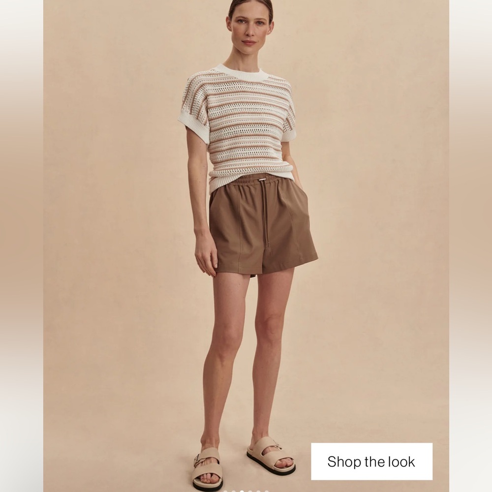 Varley Cream Open-Knit Crew Short Sleeve Sweater